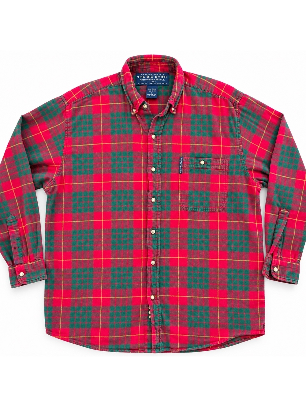 Abercrombie & Fitch Men's Large Red and Green Plaid Button-Down Cotton Shirt